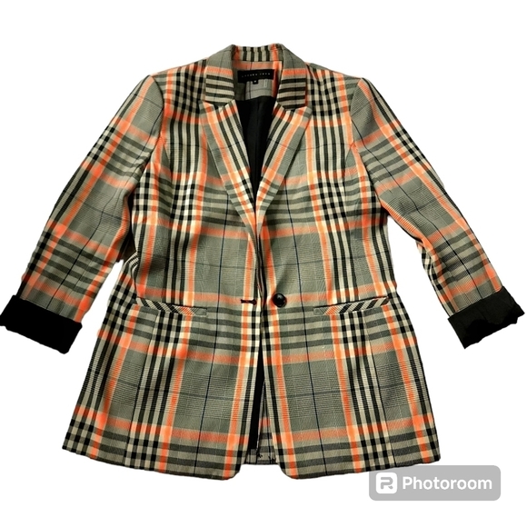 Endless Rose Sz M Neon Orange and Tan Plid Blazer Jacket - Picture 1 of 9
